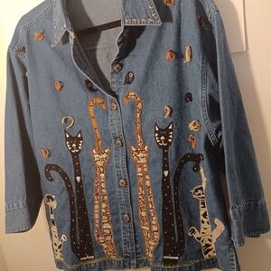 Dressbarn Womans Vintage 1990s Whimsical Cropped Denim Jacket 2X